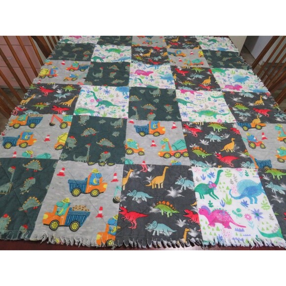 Flannel Rag Quilt With Batting, 41 x 35, Dinosaur Rag Quilt Throw - Picture 3 of 10